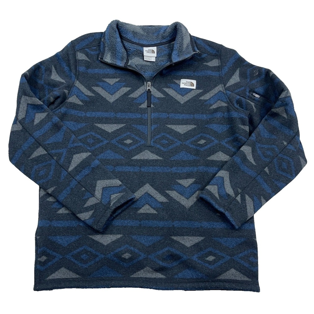 North Face Sweater Men Large Blue Pullover 1/2 Zip Jacket‎ Gordon Lyons Aztec